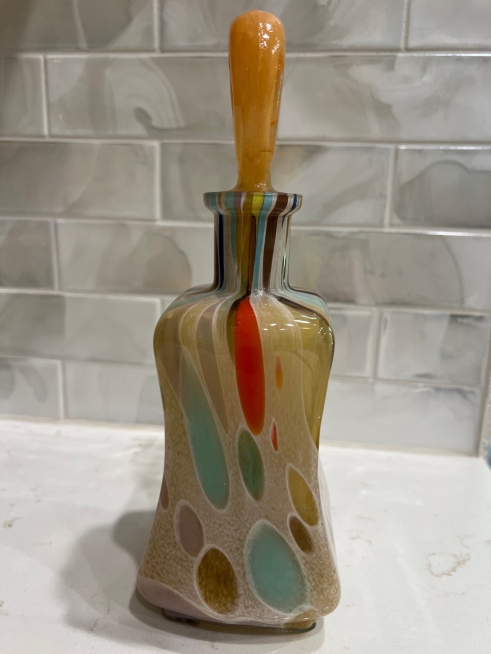 Vintage Maestri Vetrai Art Glass Decanter Heart Stopper Italy Colorful Swirl - Picture 5 of 13
